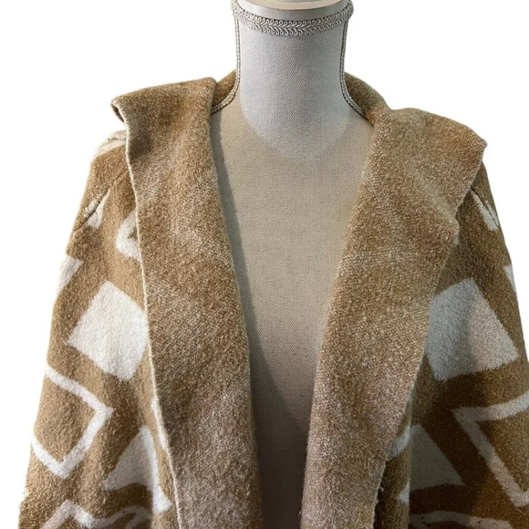 Lane Bryant Hooded Cardigan Sweater Plus Size 18/20 Geometric Tan White Duster - Picture 4 of 8